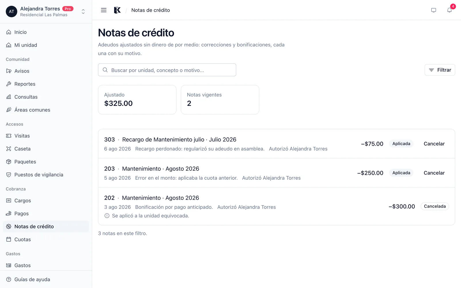 Notas de crédito