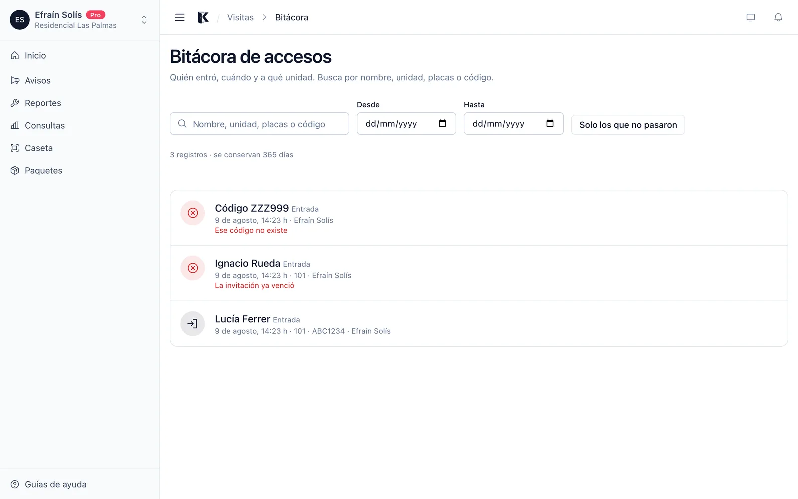 Bitácora de accesos
